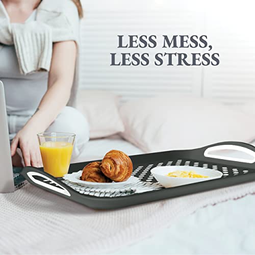 Rectangular Non Slip Serving Tray with Easy Grip Handles. Silicone Nubs On Non Skid Plastic Food Tray - Portable Dinner TV Trays for Eating On Couch- Anti Slip Lap Tray Breakfast in Bed Dinner Tray - color: Dark Gray