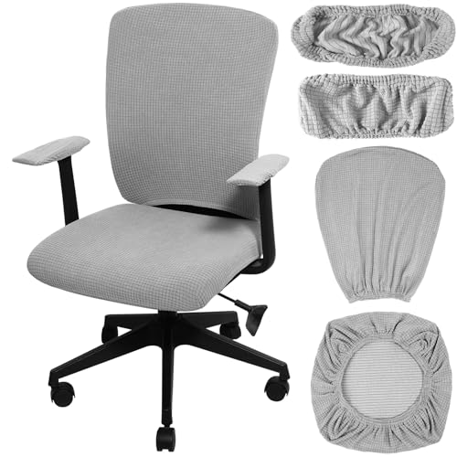 Tallew 4 Pcs Office Chair Covers Set Computer Universal Protective Stretchable Chair Seat Covers Desk Armrest Slipcovers Pads Office Cushion Backrest for Rotating (XL,Silver Gray) - color: Silver Gray
