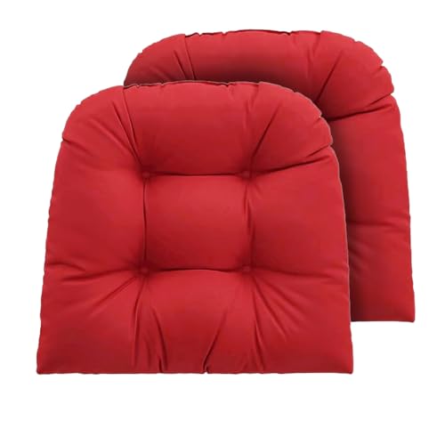 Outdoor Chair Cushions Set of 2, 19x19x4 Inch Seat Pads with Ties for Patio Wicker Chairs Garden Dining Chair, Indoor Outside Use, Fade-Resistant & Waterproof, Red - color: Red, size: 19x19x4"