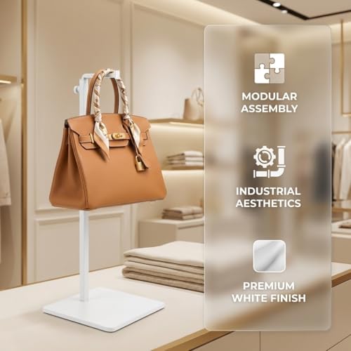 B&NN Adjustable Metal Handbag Rack Tabletop Handbag Purse Display Stand Single Hook Bag Stand Holder (White) - color: White