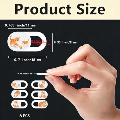 6Pcs 6 Styles Cat Camera Cover Slide Cute Privacy Guard Accessories, 0.04 Inch Ultra Thin White Webcam Cover Protector Blocker for Laptop Computer Tablet Notebook Mini PC Home Office Use - color: Cat