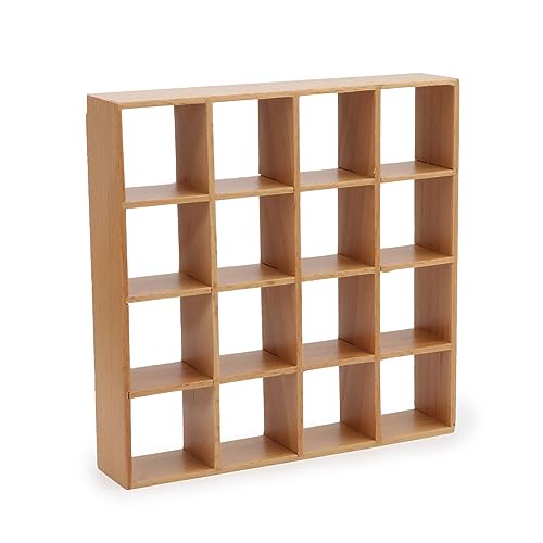 Miniature Furniture Storage Rack 1/12 Dollhouse Furniture 16 Grid Shelf Bookshelf Display Shelf Wall Rack Stand Mini House Scene Decoration (Wooden) - style: Wooden