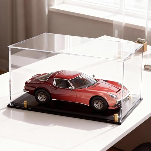 Acrylic Display Case for Collectibles, Dustproof Acrylic Box with Clear Display Elevation & Gold Risers, Large Display Case for Figures Toys Memorabilia, 13" L x 6.7" W x 7.5" H - size: 13"L x 6.7"W x 7.5"H
