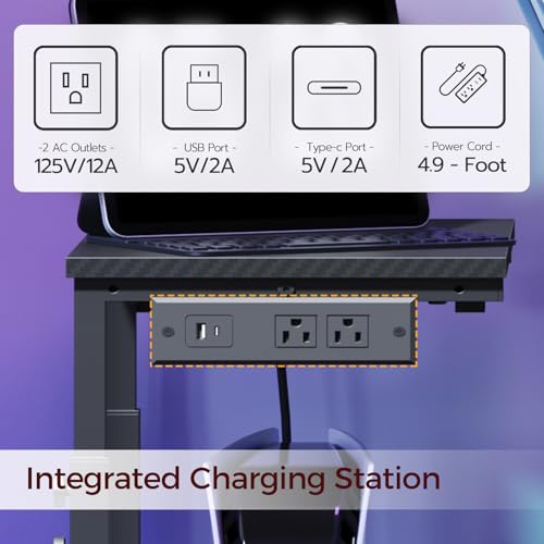 MAHANCRIS Computer Tower Stand with Power Outlet, Mobile PC Stand for Floor, Height Adjustable PC Holder Cart Under Desk, 26.6"-32.7" H, for Home Office, Gaming Room, Black PCHS215E01 - size: 19.7"L x 11.0"W x 26.6"H