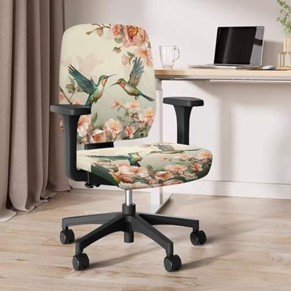 Hummingbird Flower Office Chair Covers Stretchable Computer Office Chair Seat Cover Removable Desk Accessories Floral Print Chair Slipcover Protector Universal Rotating Desk Chair Covers - color: Hummingbird Flower
