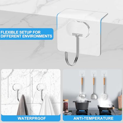 JINSHUNFA Adhesive Wall Hooks 13LB Heavy Duty No Drill Large Transparent Waterproof Hooks for Bathroom Kitchen Towel Coat 8 Pack - color: Clear, size: Large 8 Pcs