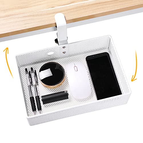 Mesh Desk Organizer and Clamp-on Swivel Pencil Drawer, Desk Hidden Desk Organizer Extra Sturdy C-Clamp Mount System and Easy to Instal, Home Office Art Supply Storage Box (White) - color: White