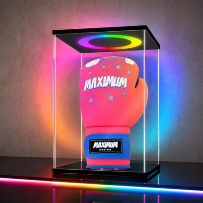 LANSCOERY Acrylic Display Case 8.7x7.1x13 in, 10mm Base, RGB Ring Light, 3mm Clear Panels, Front Door for Action Figures and Models - size: 8.7x7.1x13inch; 22x18x33cm