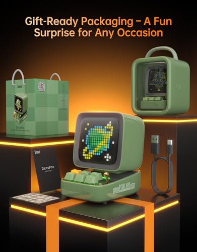 Divoom Ditoo Pro Retro Pixel Art Game Bluetooth Speaker with 16X16 LED App Controlled Front Screen (Green) - color: Green