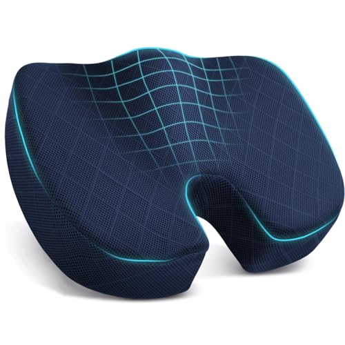 TushGuard Seat Cushion - Memory Foam Cushion for Office Chair, Car Seat, Airplane, Bleacher - Sciatica & Coccyx Pain Relief Desk Chair Cushion for Long Sitting Office Workers, Car Drivers(Blue) - color: Blue, size: Large