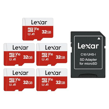 Lexar E-Series 32GB Micro SD Card 5 Pack, microSDHC UHS-I Flash Memory Card with Adapter, 100MB/s, C10, U1, A1, V10, Full HD, High Speed TF Card - color: 32GB x5