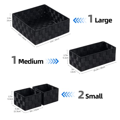 Posprica Woven Storage Basket Small Baskets for Organizing, Cube Basket Bin Container Tote Organizer Divider for Drawer,Closet,Shelf, Dresser,set of 4 - color: Black-4pc