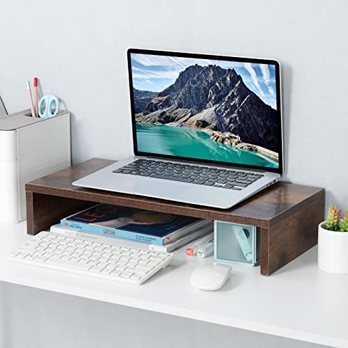 TEAMIX 20 Inch Monitor Stand Riser, Wooden Desktop Riser for TV/PC/Laptop/Printer, Rustic Brown Monitor Riser with Storage, Computer Stand Keyboard Organizer - color: Brown, size: 20 inch