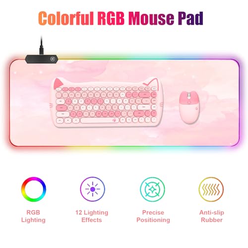 RGB Large Gaming Mouse Pad, Extended Mouse Pad with 12 Lighting Effects, Water Proof Mutispandex Surface, Non-Slip Rubber Base, 80x30 cm / 31.5×11.8 in (Pink Nebula) - color: Pink Nebula