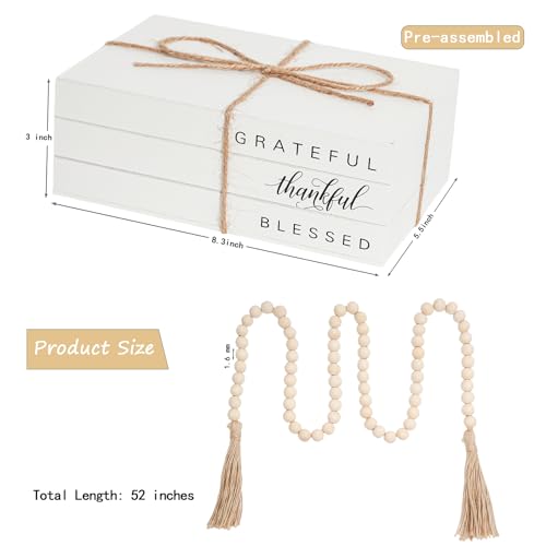 Decorative Books for Home Decor, Wooden Faux Book for Decoration, Farmhouse Stacked Display Books (GRATEFUL thankful BLESSED) - style: GRATEFUL thankful BLESSED