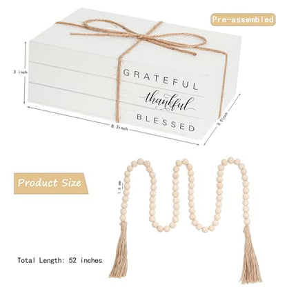 Decorative Books for Home Decor, Wooden Faux Book for Decoration, Farmhouse Stacked Display Books (GRATEFUL thankful BLESSED) - style: GRATEFUL thankful BLESSED
