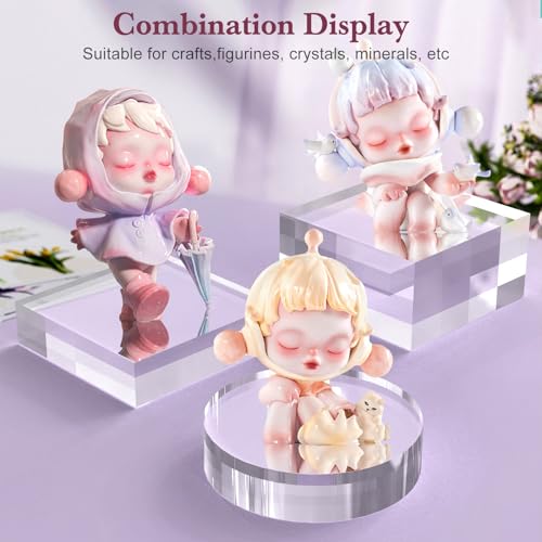 SAMYUCHO Acrylic Base Stand 4 Pieces Acrylic Blocks for Display 4 X 4 X 2 Inch Clear Polished Block Square Cube Riser Display Pedestal Stands for Jewelry Perfume Ring Collection Props Cake