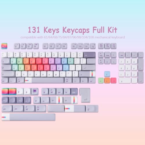 Tsungup MOA Profile Keycaps,131 Keys Gray Rainbow Candy Custom Keycaps,PBT Cute Dye Sub Key Caps Keyboard Keycap Set for MX Switches Mechanical - color: Gray Rainbow Candy