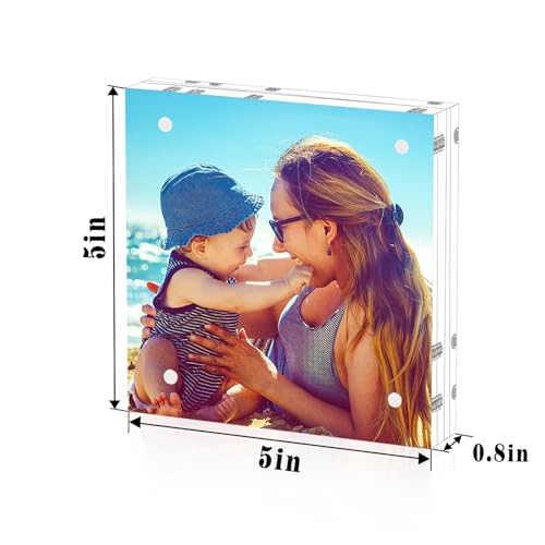 HELPLEX Acrylic Frame, 3 Pack 5x5 Acrylic Picture Frames, 20mm Thicker Frameless Clear Frame Double Sided Magnetic Frame, Free Standing Desktop Display - size: 5x5(3 PACK)