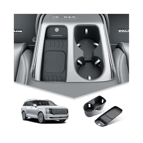 BIBIBO 2Packs for 2026 Hyundai Palisade Center Console Cup Holder 2026 Hyundai Palisade Console Wireless Charging Mats & Console Cup Holder Insert 2026 Palisade Silicone Console Tray 2026 Palisade - color: Black-(Cup Holder+Charging Mats)