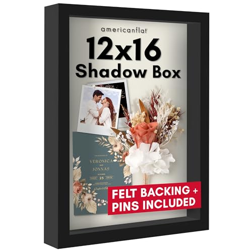 Americanflat 12x16 Shadow Box Frame with Polished Plexiglass - Silhouette Collection - Large Shadow Box Display Case for Tabletop and Wall Display - Black with Soft Felt Back - color: Black, size: 12x16