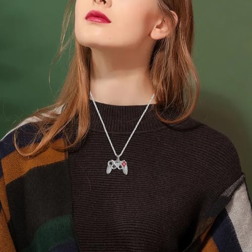 Colorful Crystal Game Controller Necklaces Punk Hip Hop Friendship Game Console Necklace for Best Friends - color: Silver