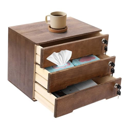Wooden Desk Organizer with Drawers & Lock, Desktop Countertop Storage Cabinet Lockable Home Office Supplies File Tabletop Organizing Unit (3 Drawer - Retro Walnut) - style: 3 Drawer - Retro Walnut