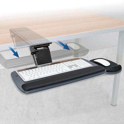 Mount-It! Under Desk Keyboard Tray, Adjustable Slide-Out Keyboard & Mouse Platform, 20.5" W × 11" D, Ergonomic Wrist Rest, Tilt & Swivel, Heavy-Duty Bolt-On Keyboard Drawer for Home Office, Blue - color: Blue