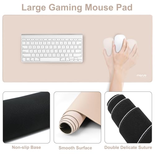 MOSISO Wrist Rest for Keyboard Mouse Pad Set, Large Gaming Deskpad&Circle Curved Mousepad&Keyboard Wrist Rest&Coaster, Ergonomic Non-Slip Mousepad&Easy Typing Pad with Silicone Lining, Apricot - color: Apricot