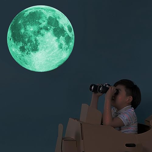 Quanhaigou Glow in The Dark Wall or Ceiling Moon Stickers – Green Luminous Big Moon Wall Stickers DIY Decor for Kid Room - color: Glow Moon