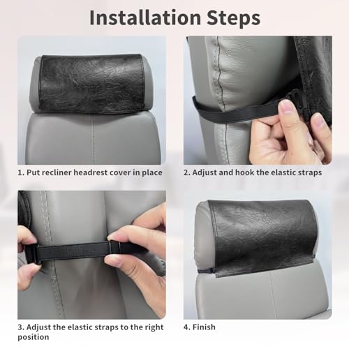 Headrest Covers for Recliners- Faux Leather Recliner Headrest Cover Protector with Elastic Straps,Chair Headrest Cover for Recliner Protector 17 x 27 in(Black) - color: Blacks