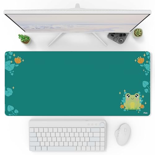 Pixio Mouse Pads - 36 x 16 inch XXL Lilly Frogs Green Multifunctional Large Desk Mats for Gaming, Office, Desktop Anti-Slip Waterproof Washable Computer Mouse Mat - color: Green Lilly Frogs