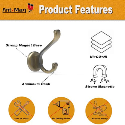 Ant Mag Magnet Hooks Heavy Duty 140lbs Neodymium Magnet Metal Wall Hooks for Hanging Coats Robes Backpacks Bags Hats Keys Mugs Cups Towels Bronze - size: D1.65in Bronze 2 Pack