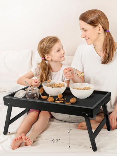 Bamboo Bed Tray Table with Foldable Legs, Breakfast Tray for Sofa, Bed, Eating, Working, Used As Laptop Desk Snack Tray by Pipishell (Black) - color: Black, size: 16.3" x 11.8" x 6"