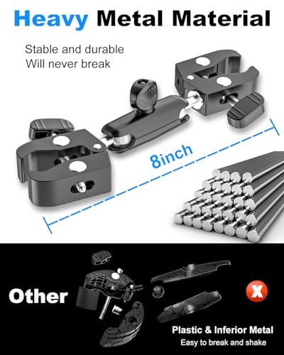 Double Super Clamp Mount with 1/4" Screw Interface [Full Metal] 360° Adjustable Umbrella Clamp for Photo Studio Light Stand, Pole, Cross Bars, Photography Reflector, Handlebar, C Stand, Desk