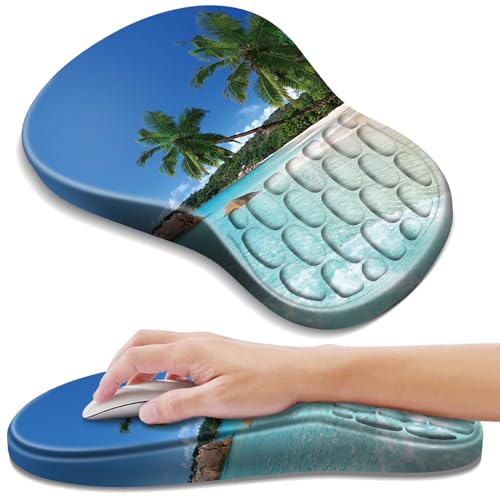 YIWEI Ergonomic Mouse Pad with Wrist Rest - Comfortable Office Mousepad with Memory Foam Wrist Support for Carpal Tunnel Relief, Mouse Pads with Non-Slip Base for Gaming and Home (Beach) - color: Beach