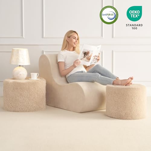 Hansleep Round Pouf Ottoman Foot Rest, Footstool, Brown | High-Density One-Piece Foam, 20 x 15 Inch, Firm & Stable, for Couch, Bedroom, Living Room, Machine Washable Cover - color: Brown, size: 20"D x 20"W x 15"H