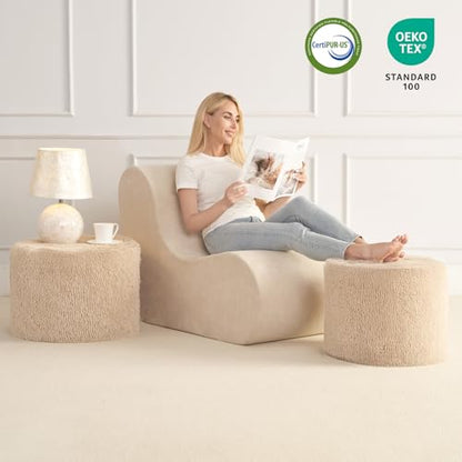 Hansleep Round Pouf Ottoman Foot Rest, Footstool, Brown | High-Density One-Piece Foam, 20 x 15 Inch, Firm & Stable, for Couch, Bedroom, Living Room, Machine Washable Cover - color: Brown, size: 20"D x 20"W x 15"H