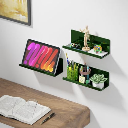 PAVSTINE Adhesive Floating Shelves for Wall No Drilling, 12 Inch Acrylic Self Adhesive Shelves, Stick on Shelves, Dorm Wall Shelf, for Bathroom, Kitchen, Bedroom, Office, Gaming Room, Green - color: Green