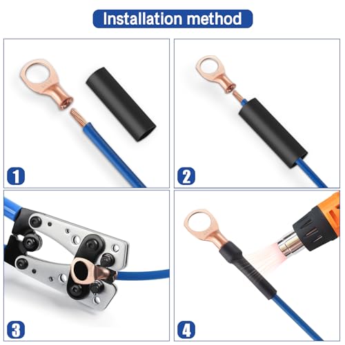 XHF 20PCS 1AWG-5/16 Heavy Duty Battery Lugs with 3:1 Heat Shrink Tubing, Ring Terminals Battery Cable Ends Copper Eyelets Electrical Battery Connectors - size: 1AWG-5/16"-20PCS