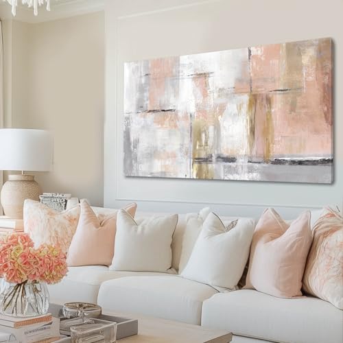 SOUGUAN Canvas Art Gold Wall Decor for Girl Pink Pictures for Living Room Wall Decoration Abstract Wall Art White Modern Painting Pictures 20"x40" - color: Pink, size: 40"L x 20"W