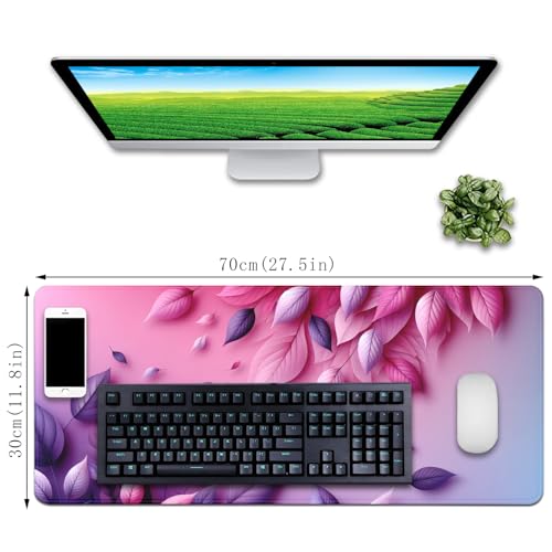Pink Mouse Pad Desk Mat Large Gaming Mouse Mat Desk Pad,Big Mousepad with Stitched Edge Non-Slip Rubber Base for Office School Home (27.5X11.8 in) - color: pink leaf