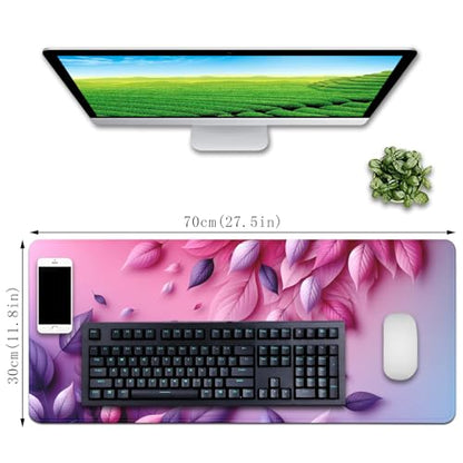 Pink Mouse Pad Desk Mat Large Gaming Mouse Mat Desk Pad,Big Mousepad with Stitched Edge Non-Slip Rubber Base for Office School Home (27.5X11.8 in) - color: pink leaf