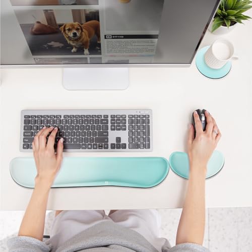 Gimars Upgrade Enlarge Silky Gel Memory Foam Keyboard Wrist Rest, Wrist Rest for Computer Keyboard, Ergonomic Mouse pad Rests for Typing Pain Relief, Wrist Support for Office, Gaming, Blue Gradient - color: Blue Gradient, size: 3-piece set (keyboard rest+