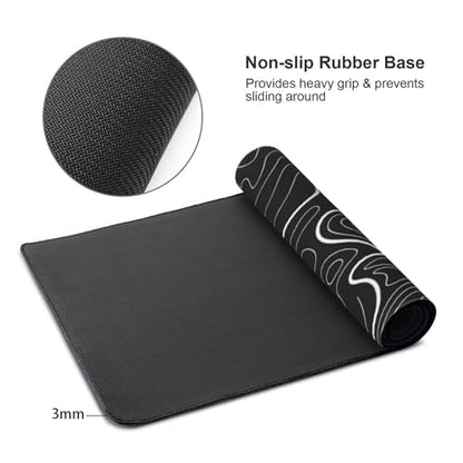 XXL Black Topographic Contour Big Mouse Pad Large,Gaming Mouse Pad Desk Pad,35.4x15.7x0.12 Inch Long Computer Keyboard Mouse Mat Mousepad Non-Slip Base and Stitched Edge for Gaming and Office - color: BlackTopographic Contour, size: 35.4Lx15.7W inches