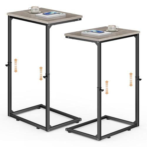 Vagusicc C Shaped End Tables Set of 2, 33.2'' Tall C Table Adjustable Height Side Table, Small Side Table for Small Spaces, Slide Under Couch Table for Sofa, Tv Tray for Living Room, Greige - color: Greige (2 Pack), style: Ordinary