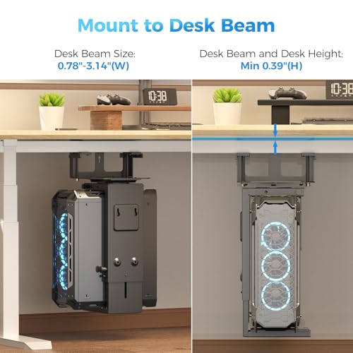 Suptek Clamp-on Desk or Desk Leg PC Mount,Adjustable Height and Width,CPU Under Desk Table Beam PC Mount Bracket Computer Tower Wall and Under Counter Holder - size: MAX 11.61"(W) Desk/Leg/Beam PC Mount