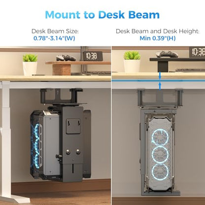 Suptek Clamp-on Desk or Desk Leg PC Mount,Adjustable Height and Width,CPU Under Desk Table Beam PC Mount Bracket Computer Tower Wall and Under Counter Holder - size: MAX 11.61"(W) Desk/Leg/Beam PC Mount