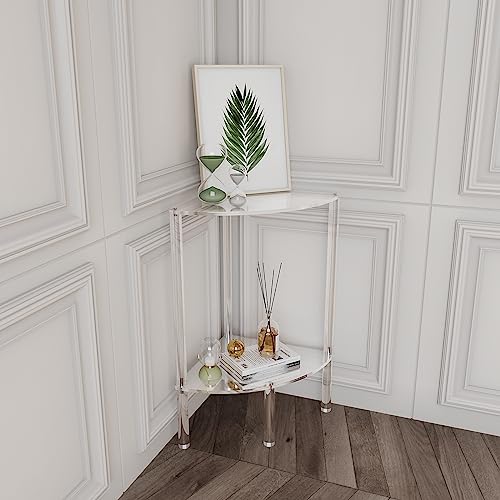 Eglaf Acrylic Corner Side Table 2 Tier - Clear End Table | Triangle Side Table, Fan-Shaped Corner Table for Living Room, Bedroom, Bathroom, 11.8'' L x 11.8'' W x 22.4 ''H - size: 2-Tier
