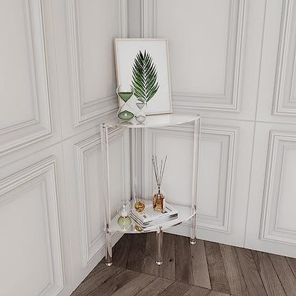 Eglaf Acrylic Corner Side Table 2 Tier - Clear End Table | Triangle Side Table, Fan-Shaped Corner Table for Living Room, Bedroom, Bathroom, 11.8'' L x 11.8'' W x 22.4 ''H - size: 2-Tier